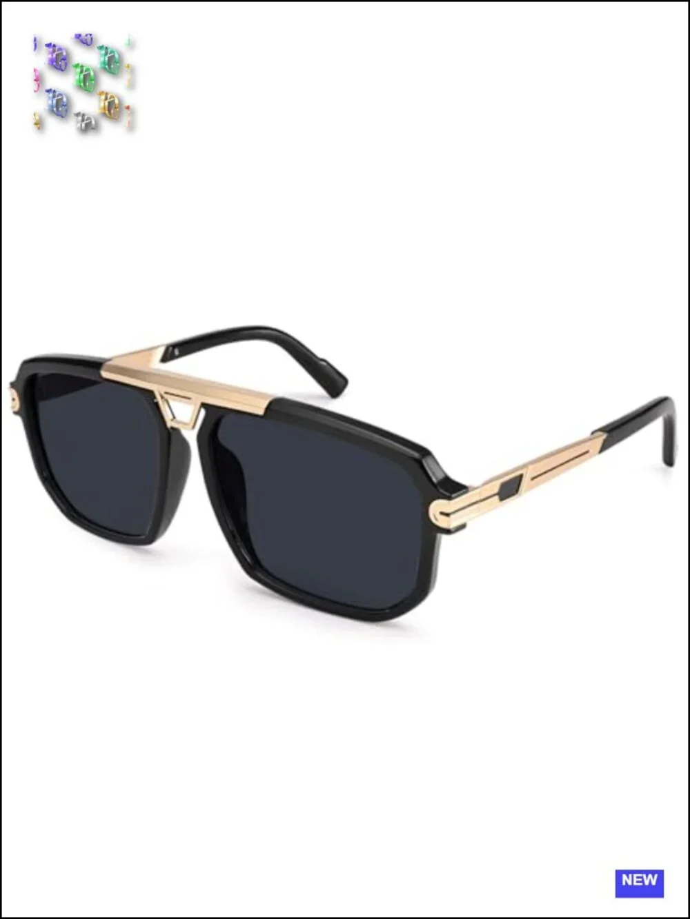 Oversized Square Sunglasses UV400 Retro Double Bridge Metal Frame Shield